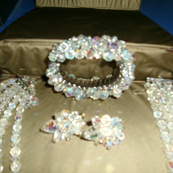 Aurora Borealis Set Antique 1950's Genuine High End Crystal Jewelry - Picture 4 of 8